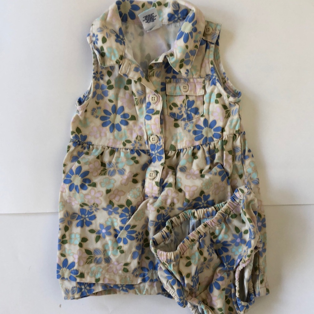 Old Navy Floral Kids Dress - Blue and Cream Size 6-12 Months